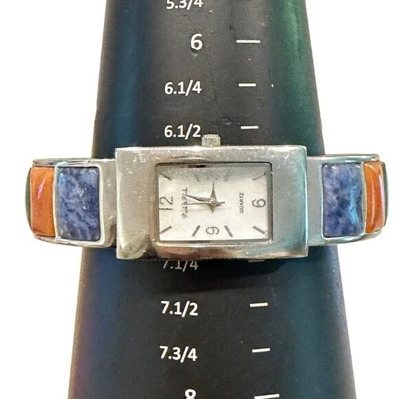 VTG Peck Peck Watch Cuff Bracelet‎ Natural Gemstone Cabochon Inlay Video 6.5 - Picture 2 of 9